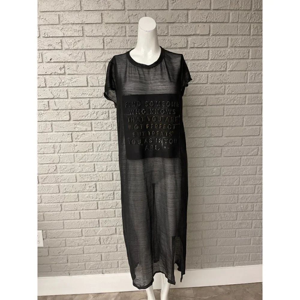 Rebecana Women Graphic Mesh Side Slit Midi Cover-Up Dress Size 10